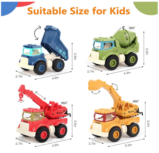 Construction Toys for 2 3 4 5 Years Old Boys Girls Kids Toddlers, Sandbox Excavator Toy Construction Truck Toys Vehicles Dump Crane Cement Mixer Truck, Christmas Birthday Gifts