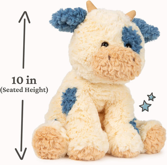 Cow Stuffed Animal for Ages 1 and Up, Spring Decor Plush Toy, Cream/Blue, 10”
