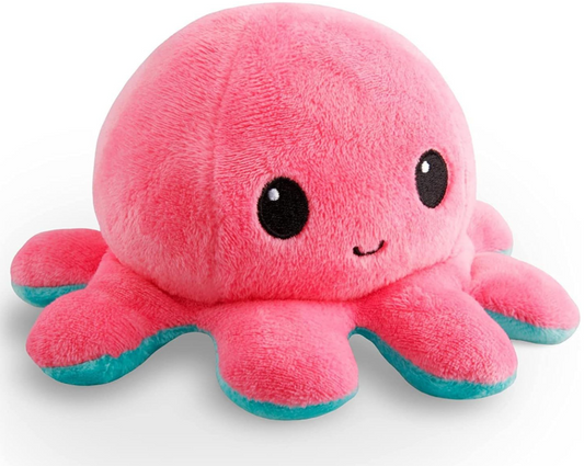 Reversible Octopus Plushie - 4-Inch Pink + Aqua Two-Sided Flip Plush Toy with Embroidered Details - Cute Mini Collectible Plush for Kids, Teens, and Adults
