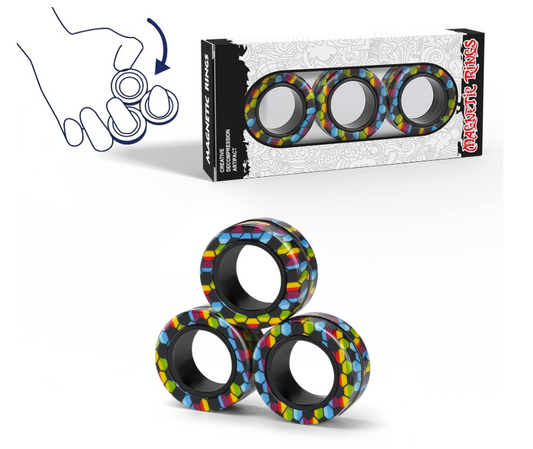 Magnetic Rings Fidget Toy Set, Idea Fidget Toys, Adult Fidget Magnets Spinner Rings for Anxiety Relief Therapy, Fidget Pack Great Gift for Adults Teens Kids Easter Basket Stuffers (3PCS)
