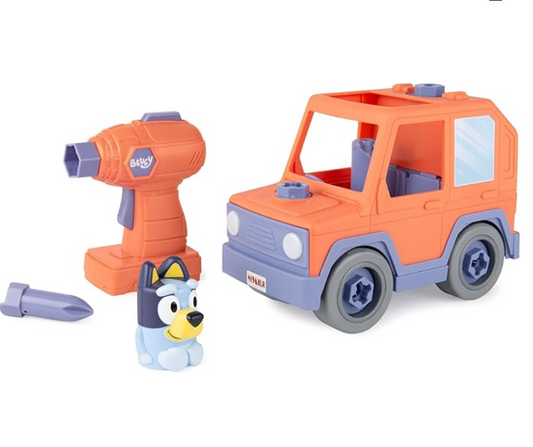 Bluey Car - Buildable Take-Apart Motorized Vehicle with Bluey Figure & Toy Drill - 2-in-1 Toddler Building Play - Educational Construction Toy - Ages 18 Months+