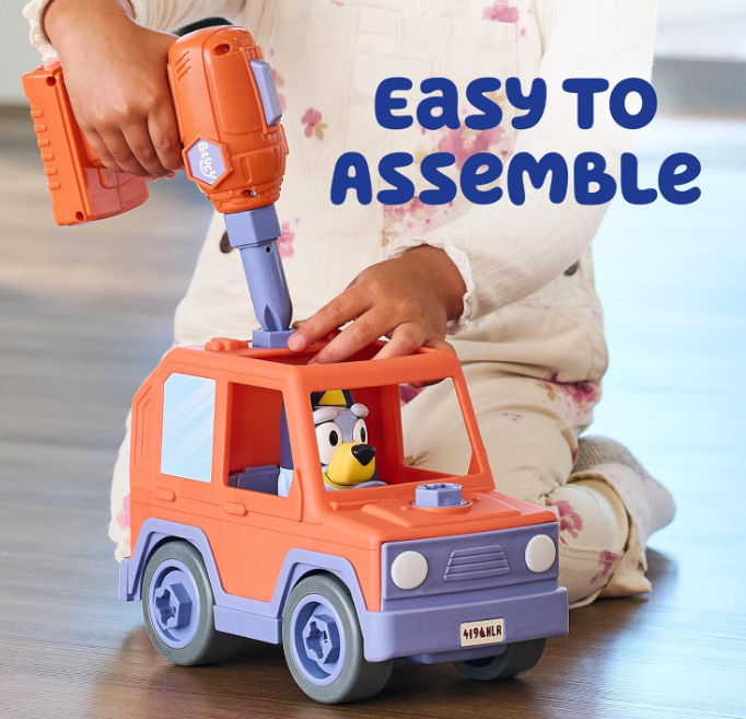 Bluey Car - Buildable Take-Apart Motorized Vehicle with Bluey Figure & Toy Drill - 2-in-1 Toddler Building Play - Educational Construction Toy - Ages 18 Months+