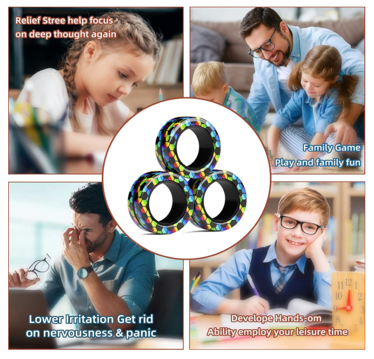Magnetic Rings Fidget Toy Set, Idea Fidget Toys, Adult Fidget Magnets Spinner Rings for Anxiety Relief Therapy, Fidget Pack Great Gift for Adults Teens Kids Easter Basket Stuffers (3PCS)