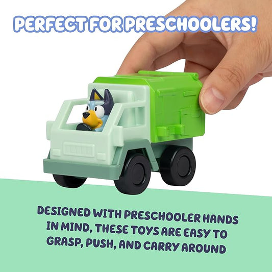 Mini Racers Toy Vehicles Set of 4, Garbage Truck, Convertible, Family Car, and Firetruck Small Toy Cars, Toddler Car Toys for Ages 3+