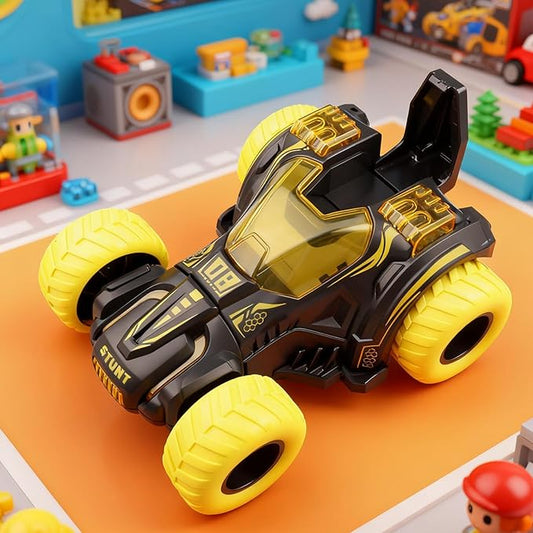 Friction Push and Go Toy Car with 360° Upright Spin, Dual-Sided Rotating Off-Road Vehicle, No Batteries Required, Toy Car for Boys & Girls Ages 3 (Yellow)