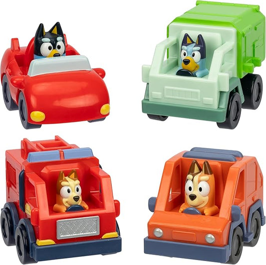Mini Racers Toy Vehicles Set of 4, Garbage Truck, Convertible, Family Car, and Firetruck Small Toy Cars, Toddler Car Toys for Ages 3+